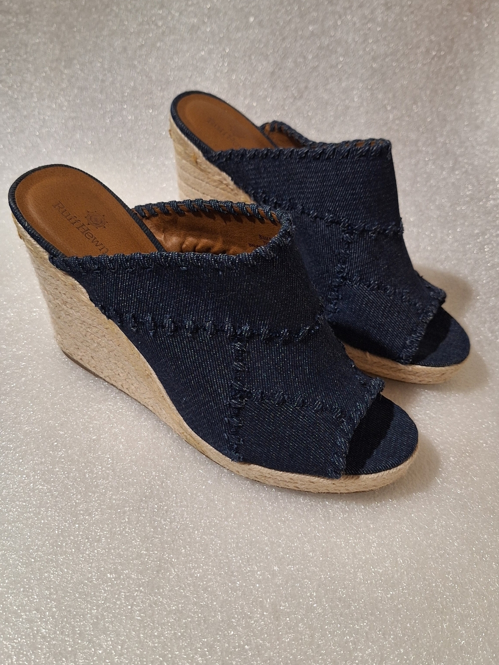 Denim Open-Toe Wedge Mules - Navy - Picture 2 of 4